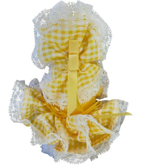 Vintage Kitschy Creepy Easter Bunny Rabbit Sock Doll Wearing Ruffle Yellow Dress - Picture 6 of 9